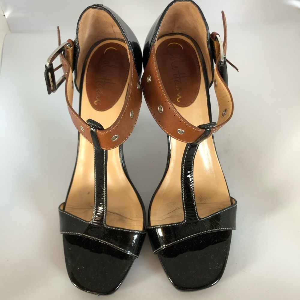 Cole Haan London Air t-strap black patent heels